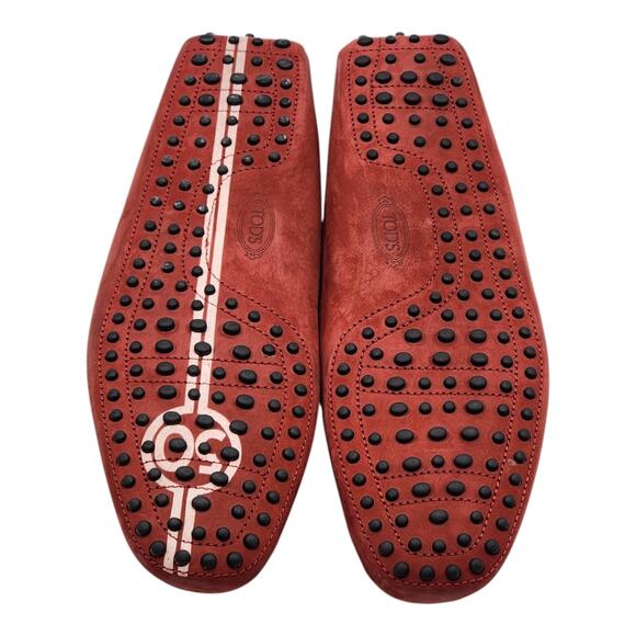 Tod\'s Red Leather Slip-On Loafers with Decorative Lacing